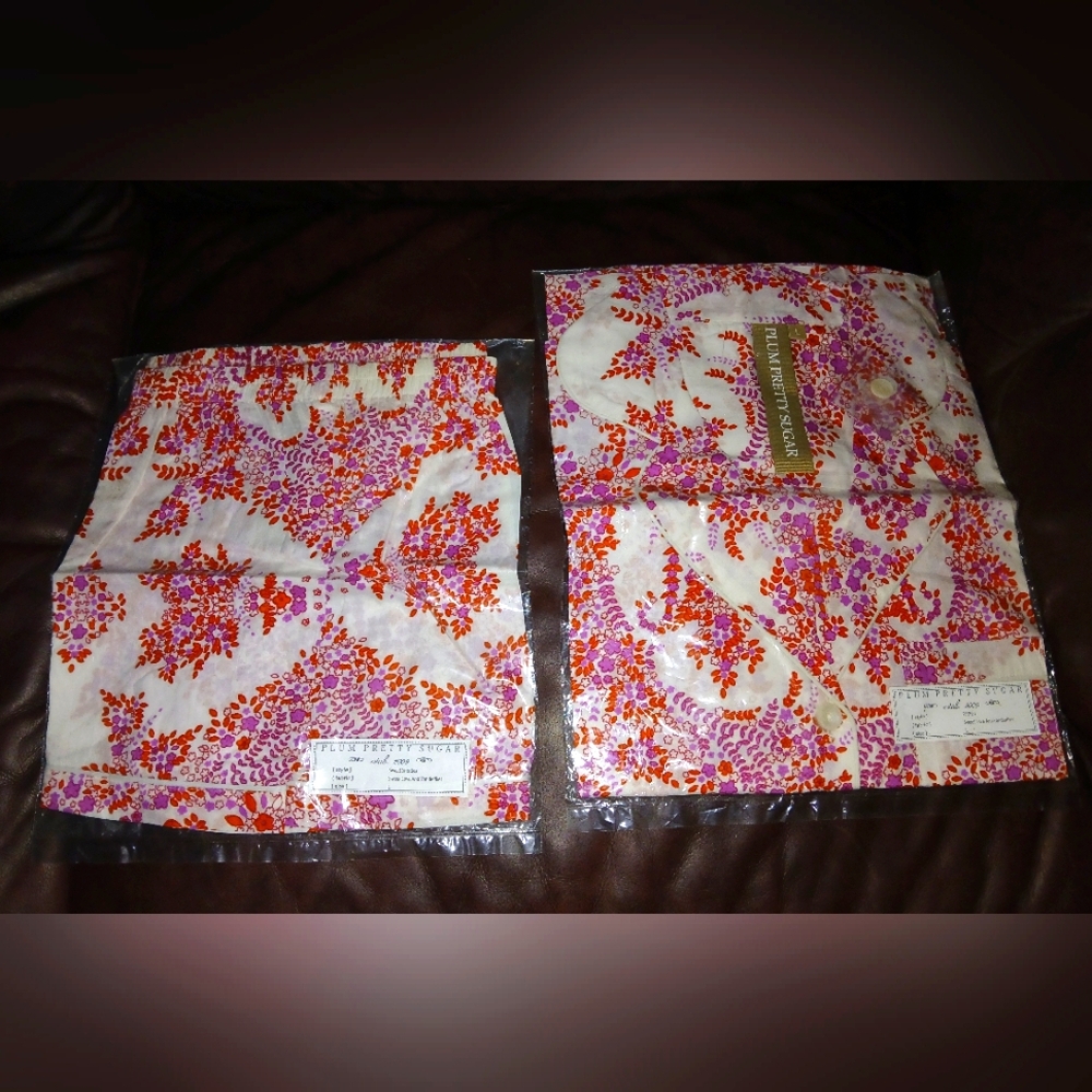 *NEW* Plum Pretty Sugar Floral PJ Shirt / Short Set         in Purple and Orange